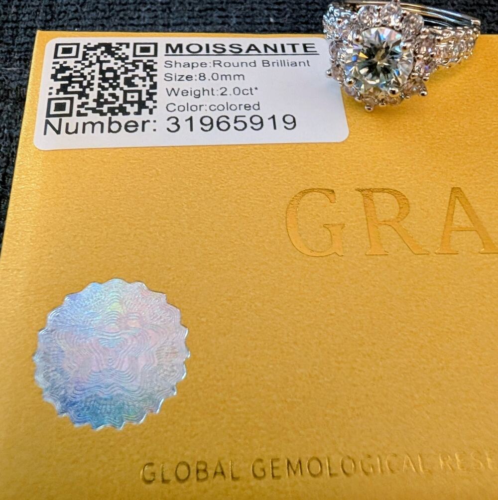 2Ct Moissanite Silver Ring with GRA Certificate - Picture 1 of 7
